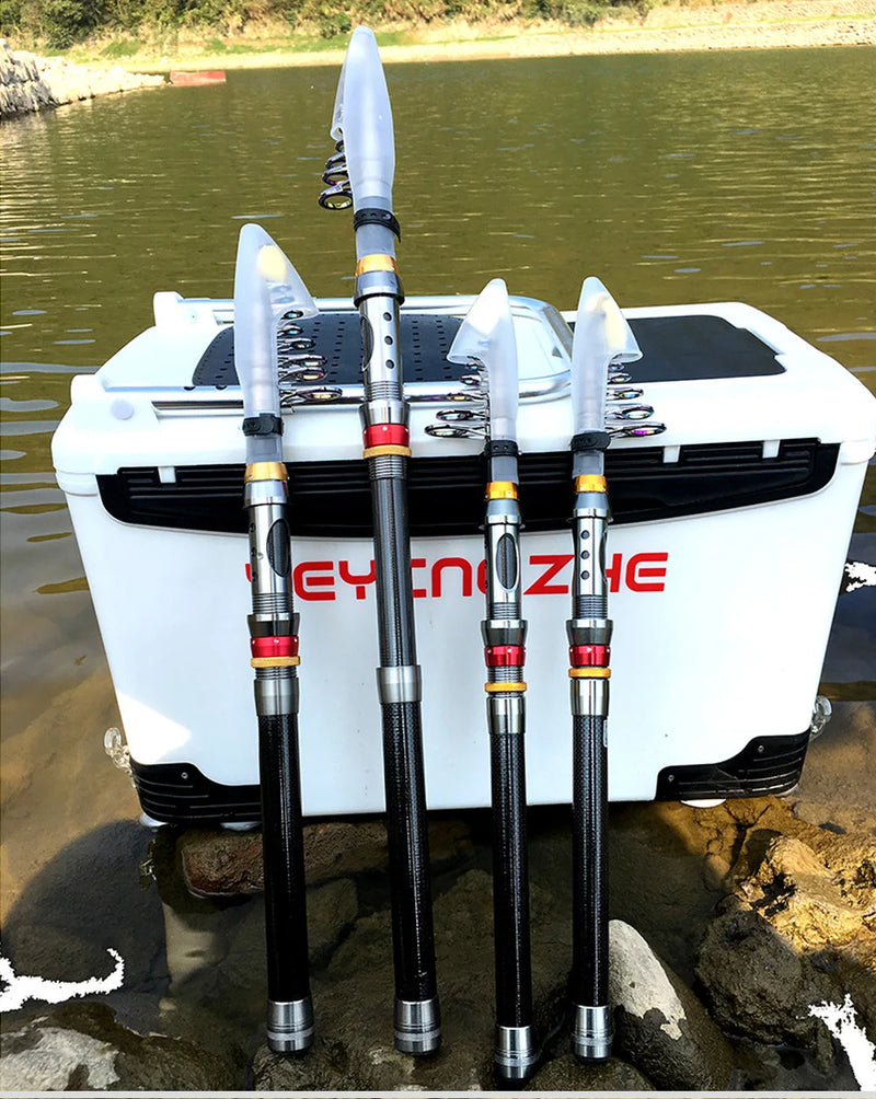 Kit telescópico 1.8-3.6m con carrete, caña de pesca de carbono y aleación, combo portátil