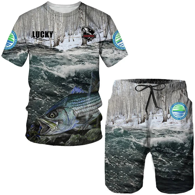 Conjunto de Pesca Verano 3D Camuflaje Camiseta + Short Hombre