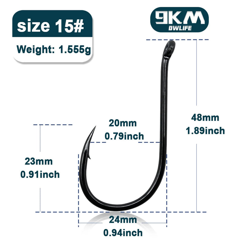 Anzuelos 9KM círculo farpado, acero carbono, 50–100 piezas, pesca en hielo y mar