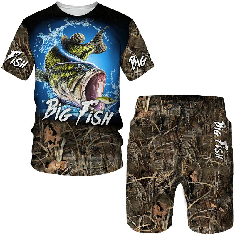 Conjunto de Pesca Verano 3D Camuflaje Camiseta + Short Hombre