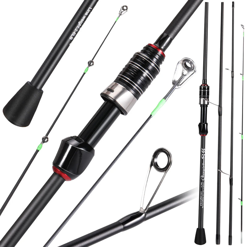 Caña Sougayilang spinning/casting 1.8-2.1m, fibra de carbono, 3/4 secciones, ultraligera