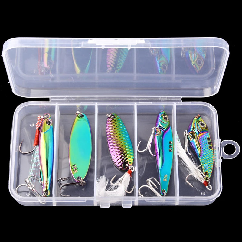 Set de 5 señuelos metálicos VIB AOrace para pesca en mar y río, 3g a 15g