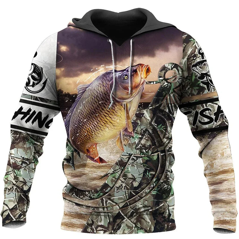 Sudadera Hoodie Pesca Unisex 3D Harajuku Manga Larga Casual