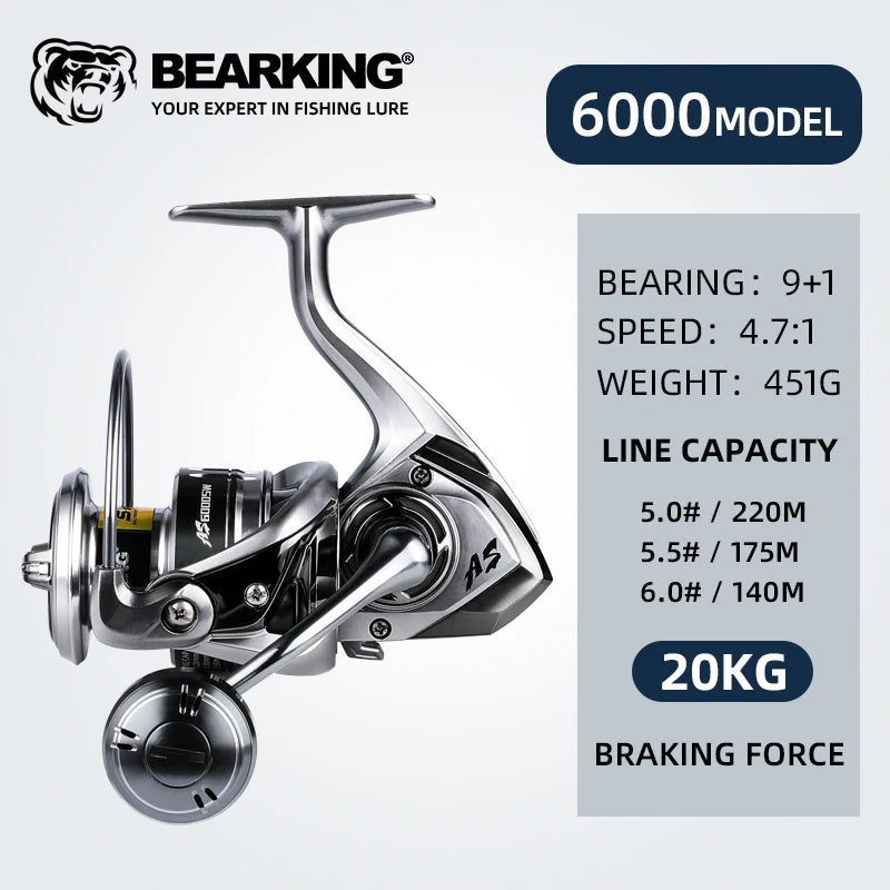 Carrete Bearking BKT giratorio 1000-6000 9+1BB con freno de hasta 20 kg