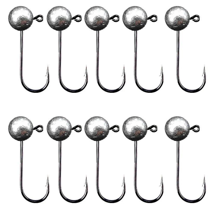 Jig Head ganchos de pesca 10 piezas, 1g a 10g, acero carbono, cabeza redonda