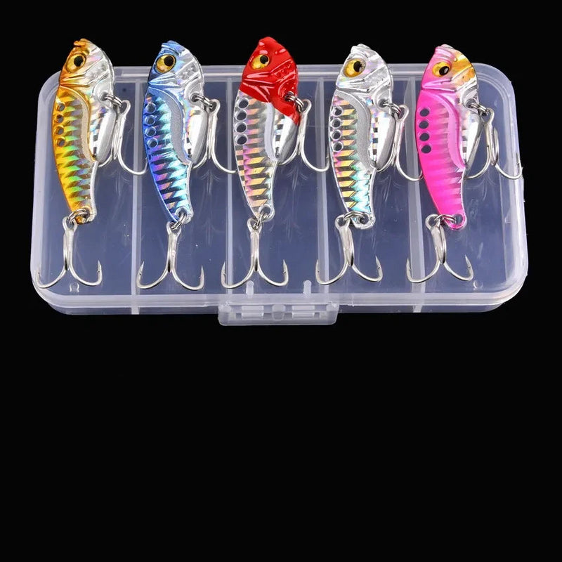 Set de 5 señuelos metálicos VIB Aorace con caja, 3g a 20g, tipo crankbait y swimbait