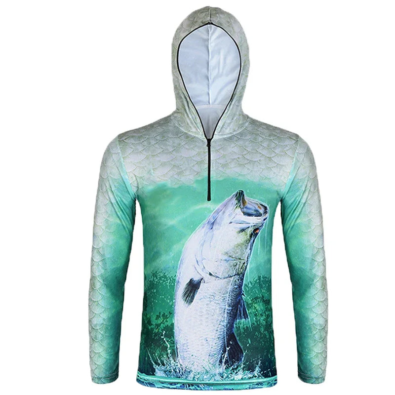 Camisa de Pesca com Capuz Anti-UV Respirável Secado Rápido