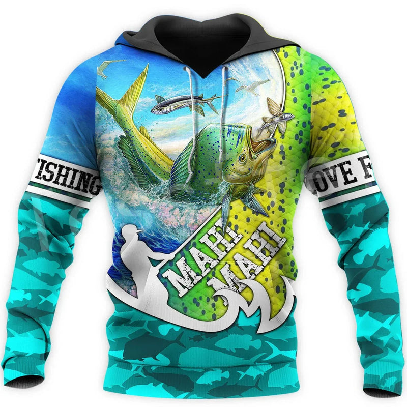 Sudadera Hoodie Pesca Unisex 3D Harajuku Manga Larga Casual