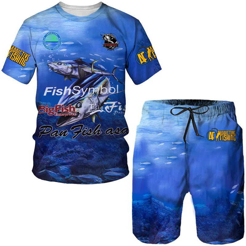 Conjunto de Pesca Verano 3D Camuflaje Camiseta + Short Hombre