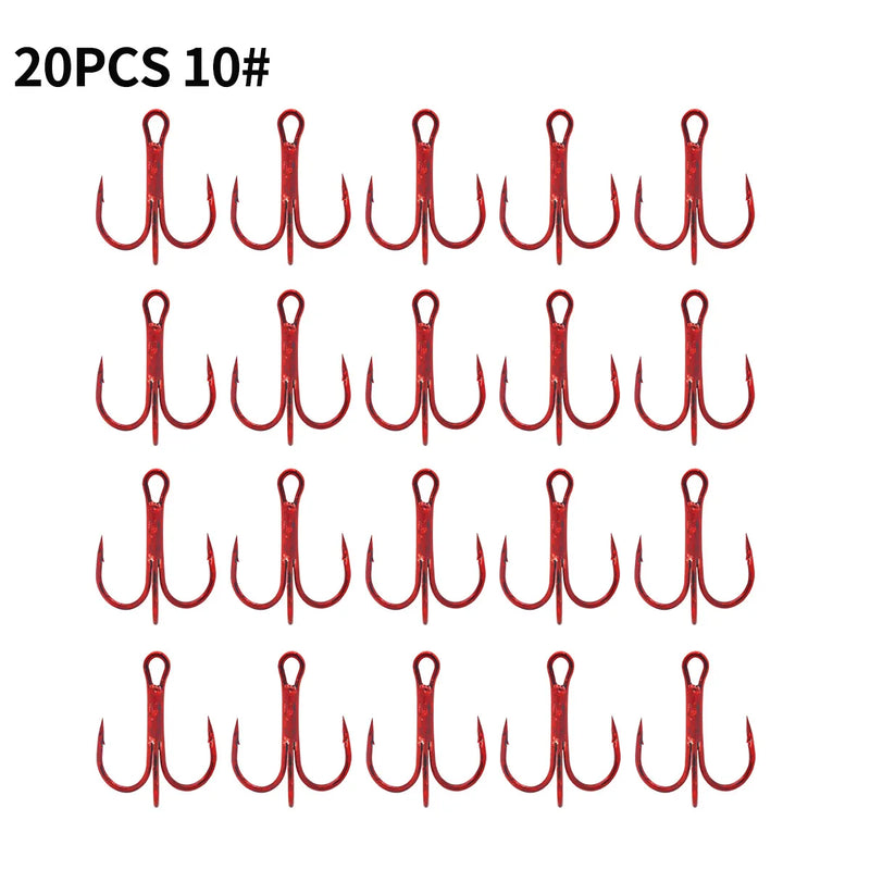 Kit de anzuelos triples 200 piezas, acero carbono, con anillas, para agua dulce y salada