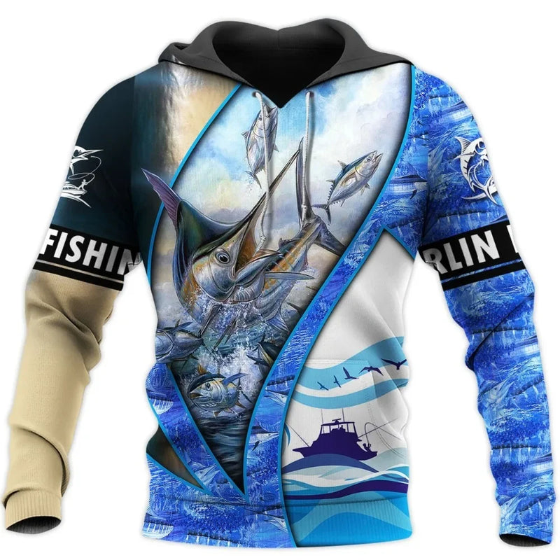 Sudadera Hoodie Pesca Unisex 3D Harajuku Manga Larga Casual
