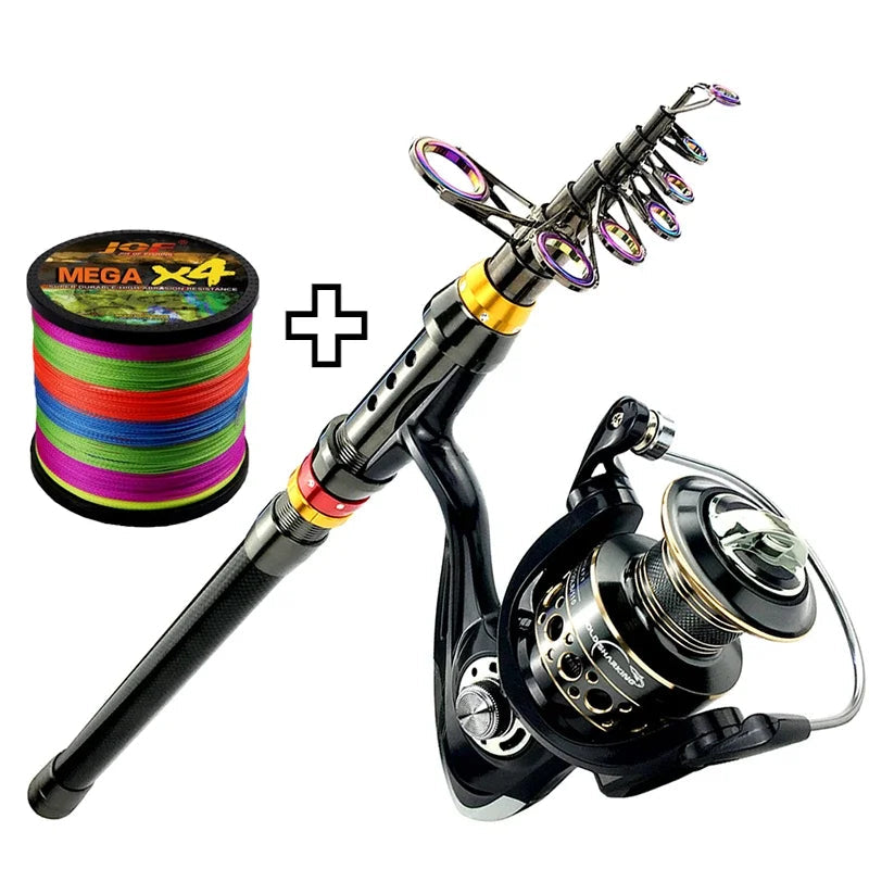 Combo caña telescópica + carrete metálico 1.8-3.6m, fibra de carbono, 13BB, para carpa/lucio