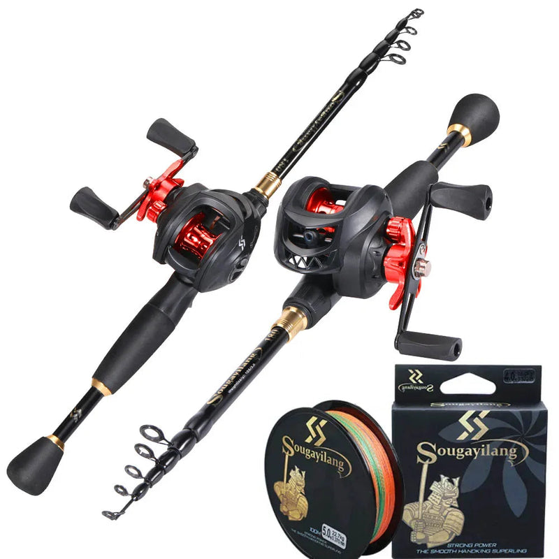 Carrete y caña Sougayilang 1.8-2.4m telescópica con línea y carrete 9000-12000 para pesca en mar