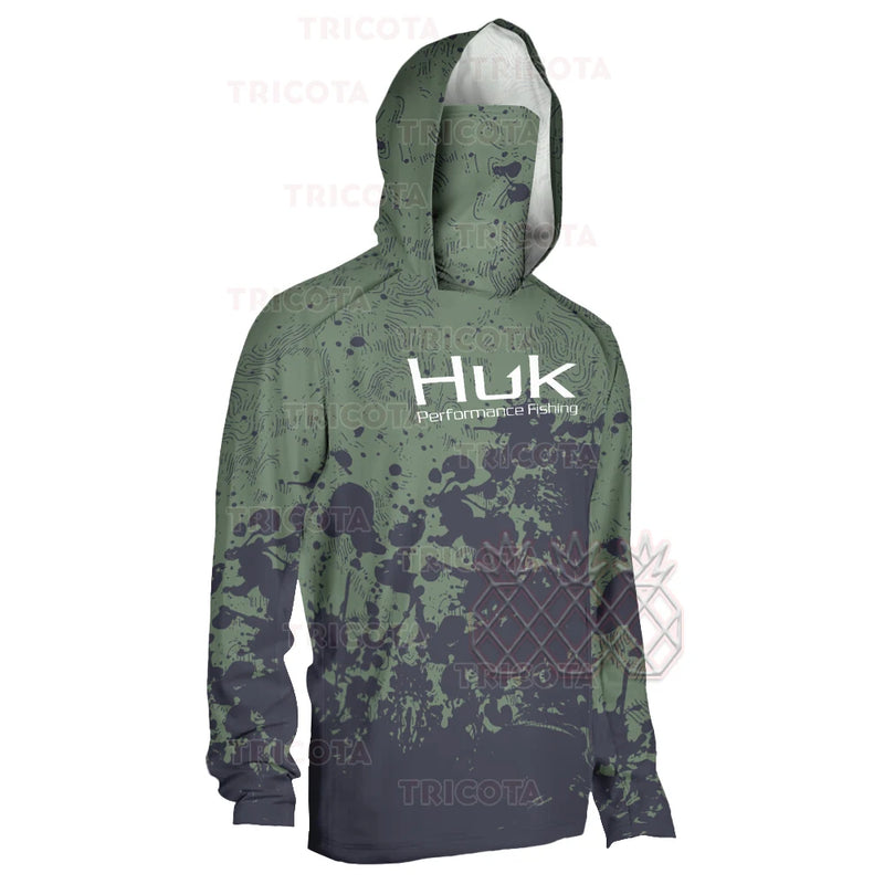 Camiseta de Pesca con Capucha y Máscara Integrada Hombre Anti-UV