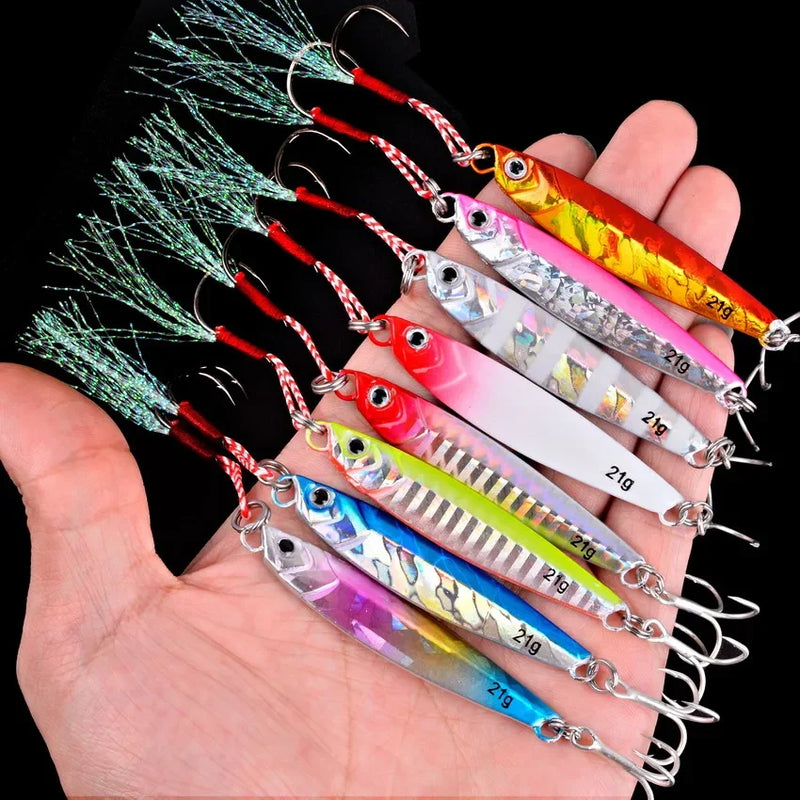 Set de 3, 5 o 8 señuelos metálicos tipo jig de 7g a 60g para pesca en mar