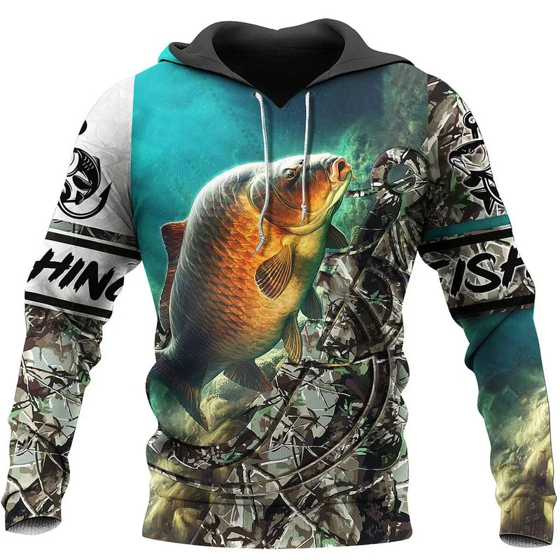 Sudadera Hoodie Pesca Unisex 3D Harajuku Manga Larga Casual