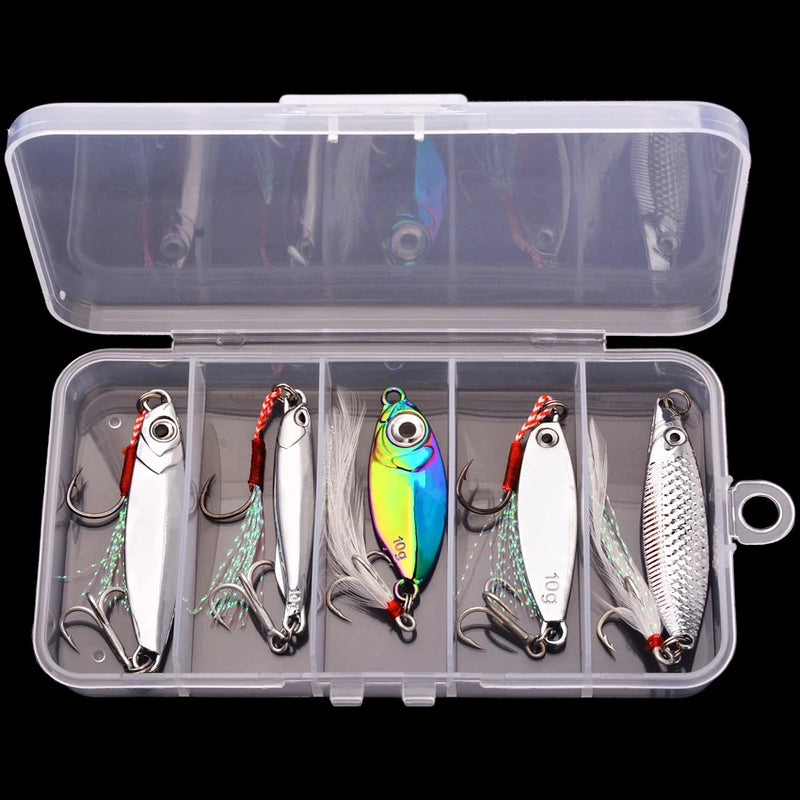 Set de 5 señuelos metálicos VIB AOrace para pesca en mar y río, 3g a 15g