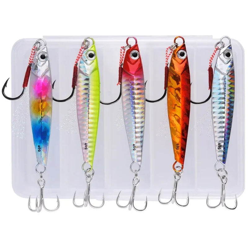Set de 5 señuelos metálicos tipo jig para pesca en agua salada, 7g a 40g
