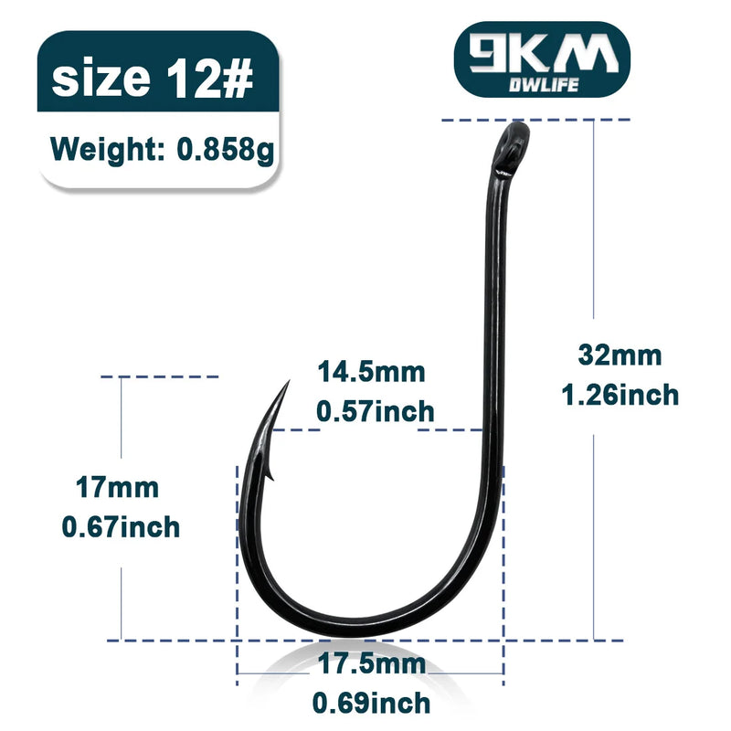 Anzuelos 9KM círculo farpado, acero carbono, 50–100 piezas, pesca en hielo y mar