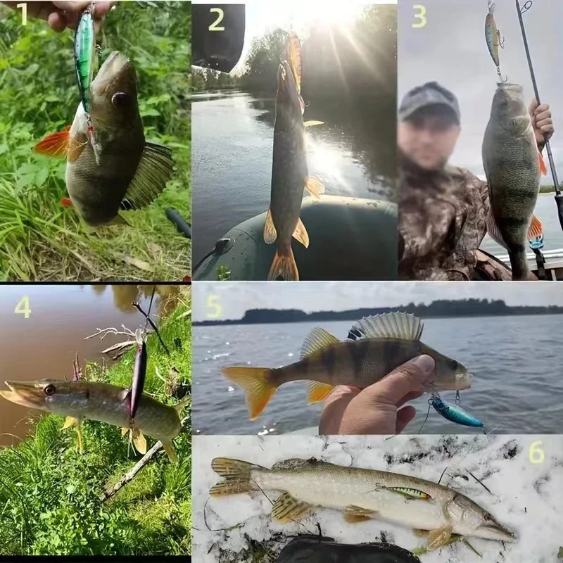 Set de 5 señuelos duros Minnow Aorace con ojos 3D y anzuelos con plumas, 13.3g