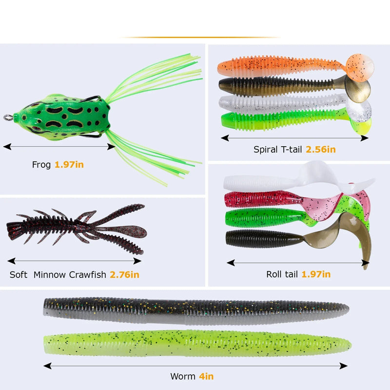 Kit Goture 450 piezas con anzuelos, señuelos blandos y duros, caja completa