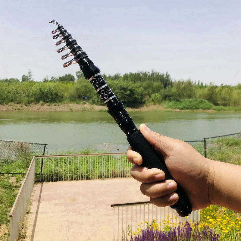 Caña de pescar telescópica 1.5-3.0m, ultraligera, portátil, fibra de carbono, ideal para viaje