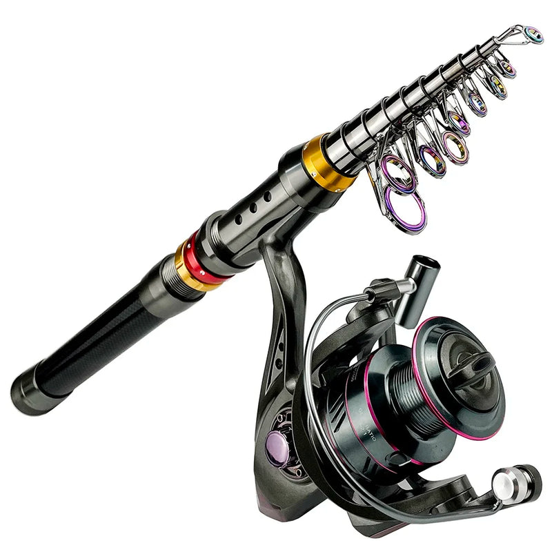 Kit telescópico 1.8-3.6m con carrete, caña de pesca de carbono y aleación, combo portátil