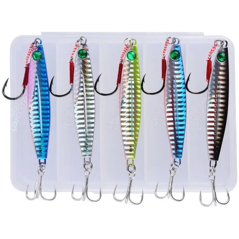 Set de 5 señuelos metálicos tipo jig para pesca en agua salada, 7g a 40g