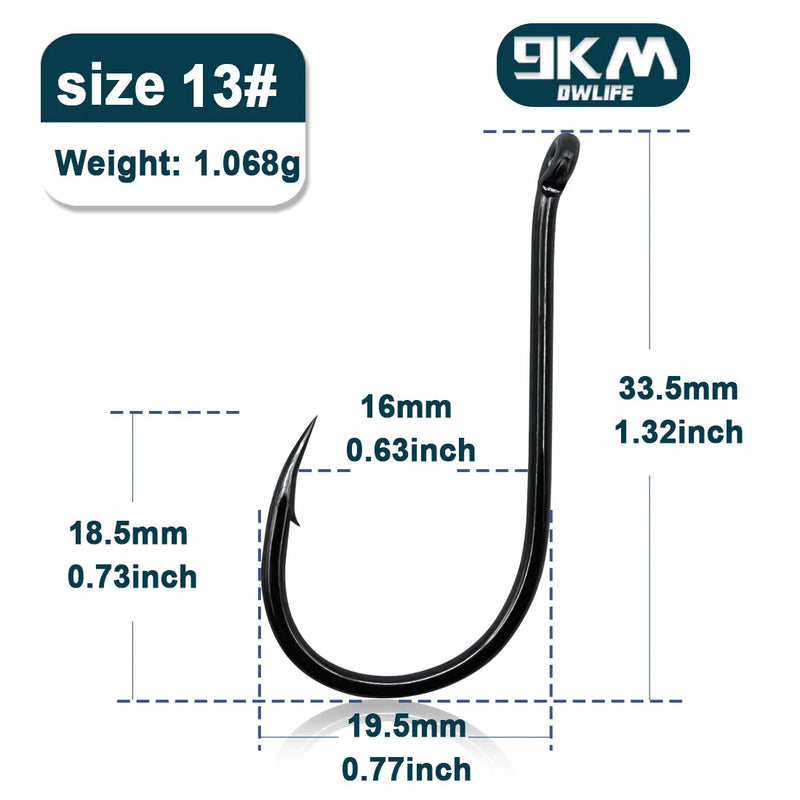 Anzuelos 9KM círculo farpado, acero carbono, 50–100 piezas, pesca en hielo y mar