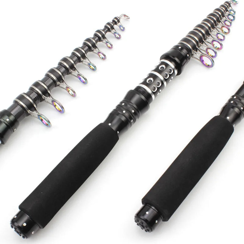 Caña de pescar telescópica 1.5-3.0m, ultraligera, portátil, fibra de carbono, ideal para viaje
