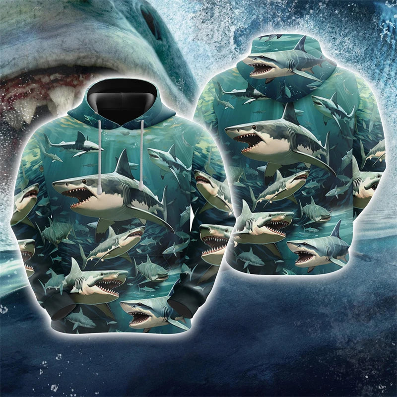 Sudadera Harajuku Estampado Tiburón Unisex Hoodie 3D Casua