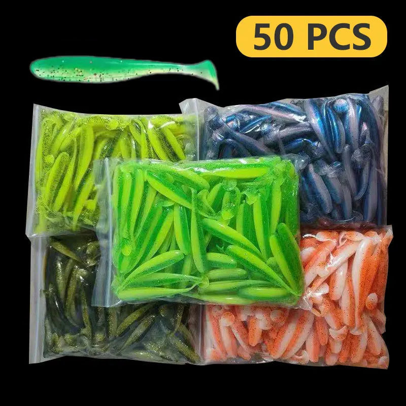 Set de 50 señuelos blandos SHIQIAN para lucio y lubina, vibración de silicona 55mm/75mm