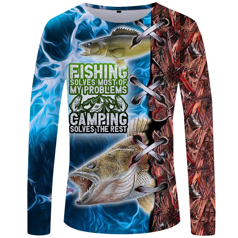 Camiseta 3D Manga Longa Pesca Streetwear Outono Unissex