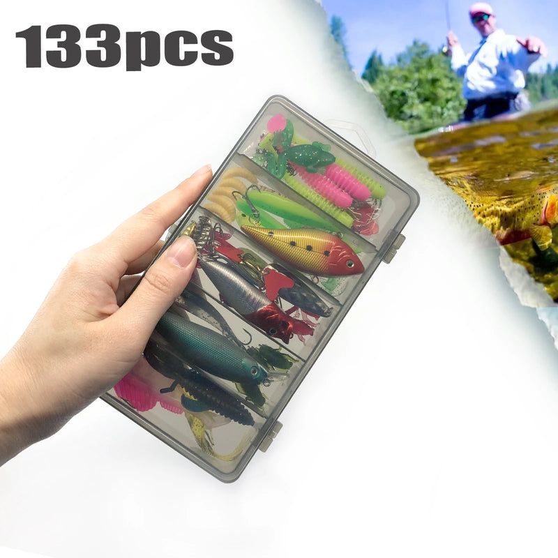 Kit profesional de pesca 83/133/193/239/409 piezas con caja multicapa para trucha, lucio y bass