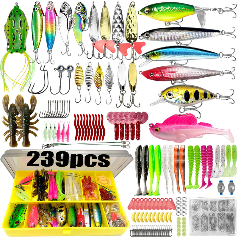 Kit profesional de pesca 83/133/193/239/409 piezas con caja multicapa para trucha, lucio y bass