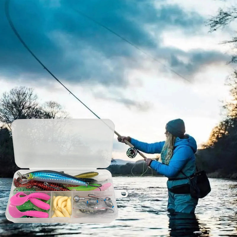 Kit profesional de pesca 83/133/193/239/409 piezas con caja multicapa para trucha, lucio y bass
