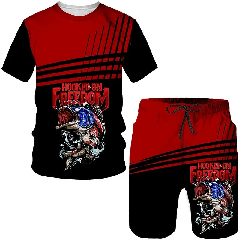 Conjunto de Pesca Verano 3D Camuflaje Camiseta + Short Hombre