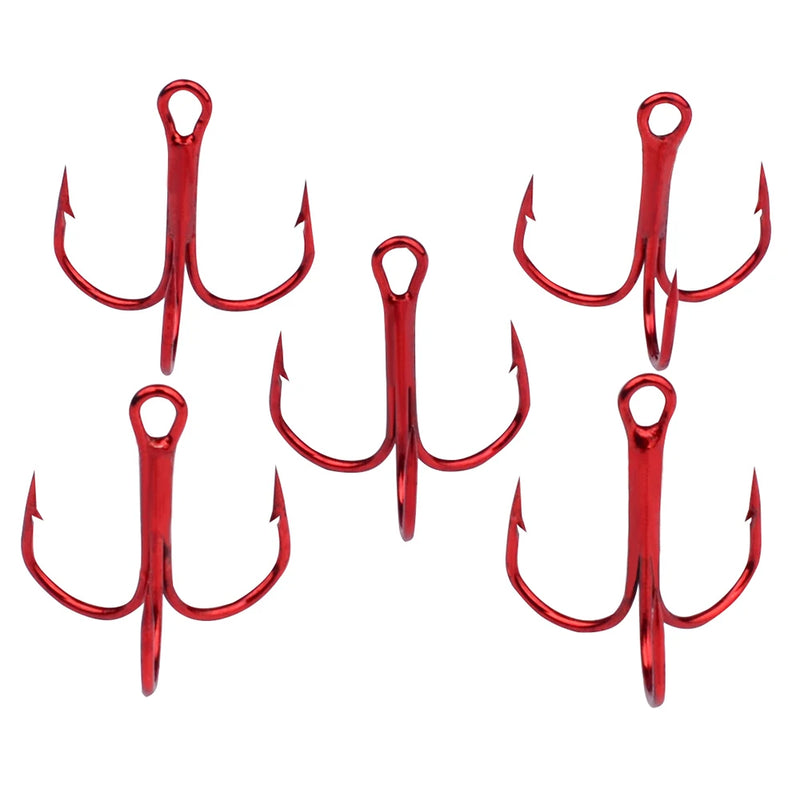 Anzuelos triples PROBEROS 20 unidades, farpados, acero carbono, rojo/plata/marrón