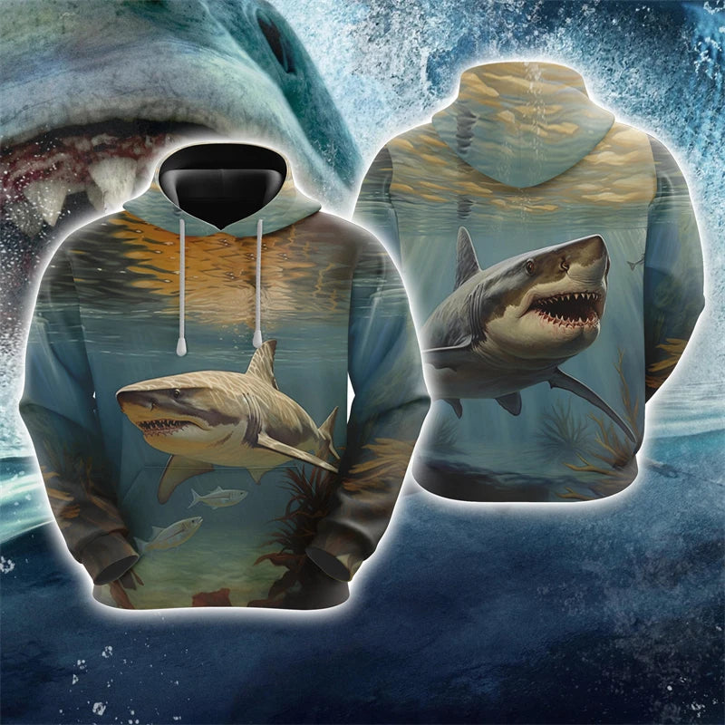 Sudadera Harajuku Estampado Tiburón Unisex Hoodie 3D Casua