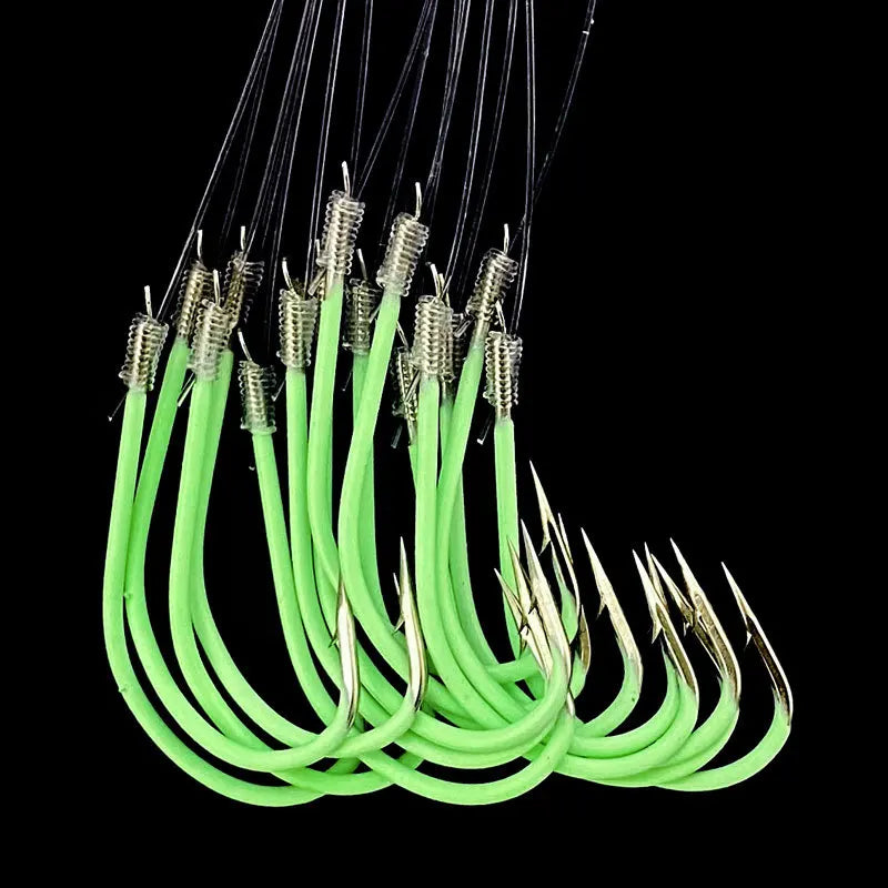 Anzuelos Marsella luminosos atados, acero inoxidable, 12# a 28#, pesca nocturna
