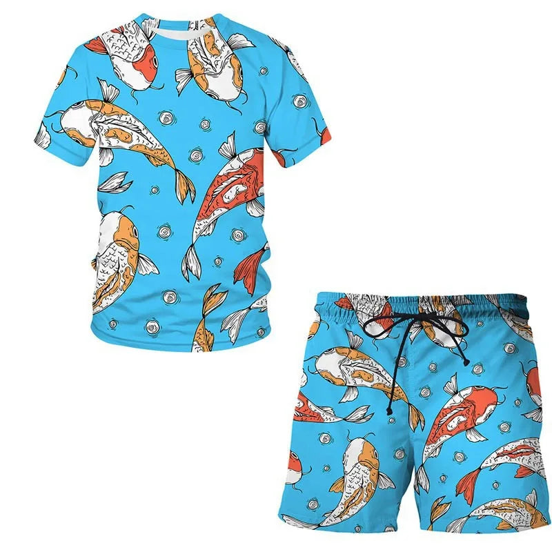 Conjunto de Pesca Verano 3D Camuflaje Camiseta + Short Hombre