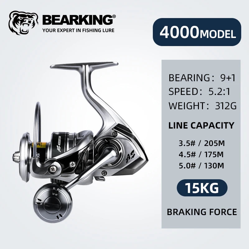 Carrete Bearking BKT giratorio 1000-6000 9+1BB con freno de hasta 20 kg