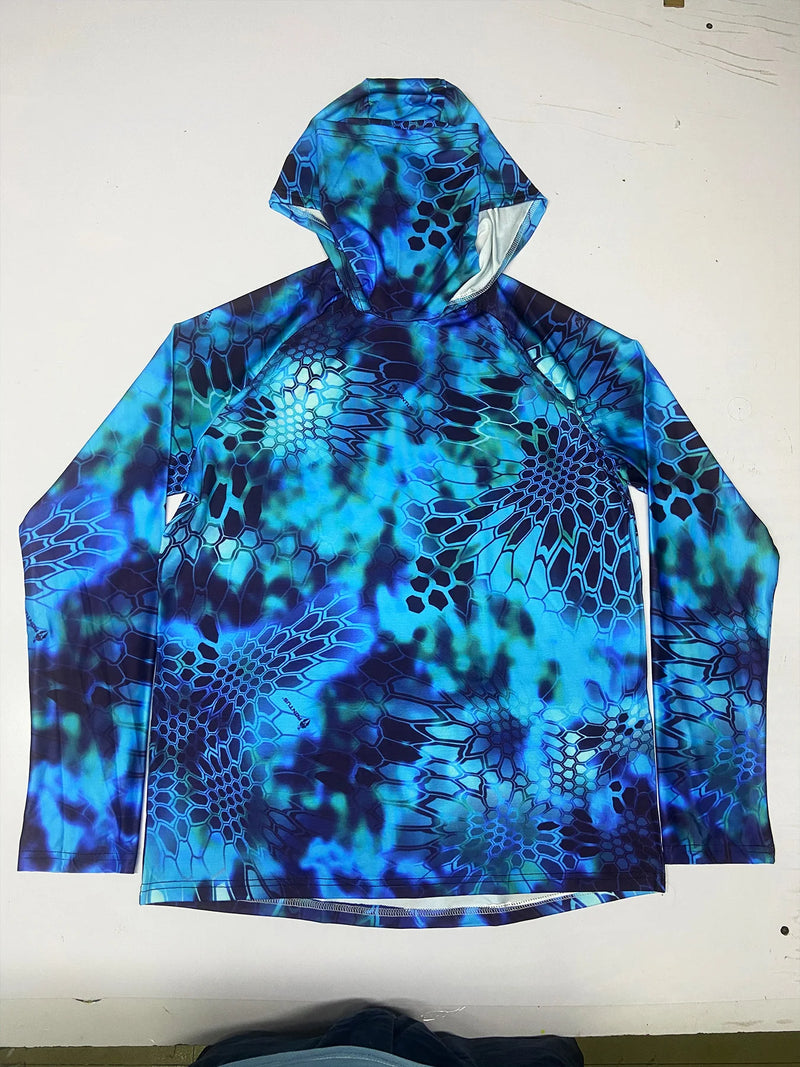 Camiseta de Pesca con Capucha y Máscara Integrada Hombre Anti-UV