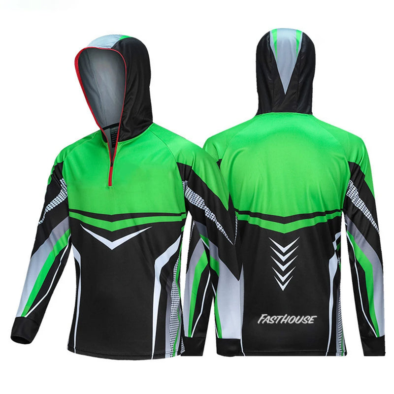 Camisa de Pesca com Capuz UV Secado Rápido Esportiva Verão