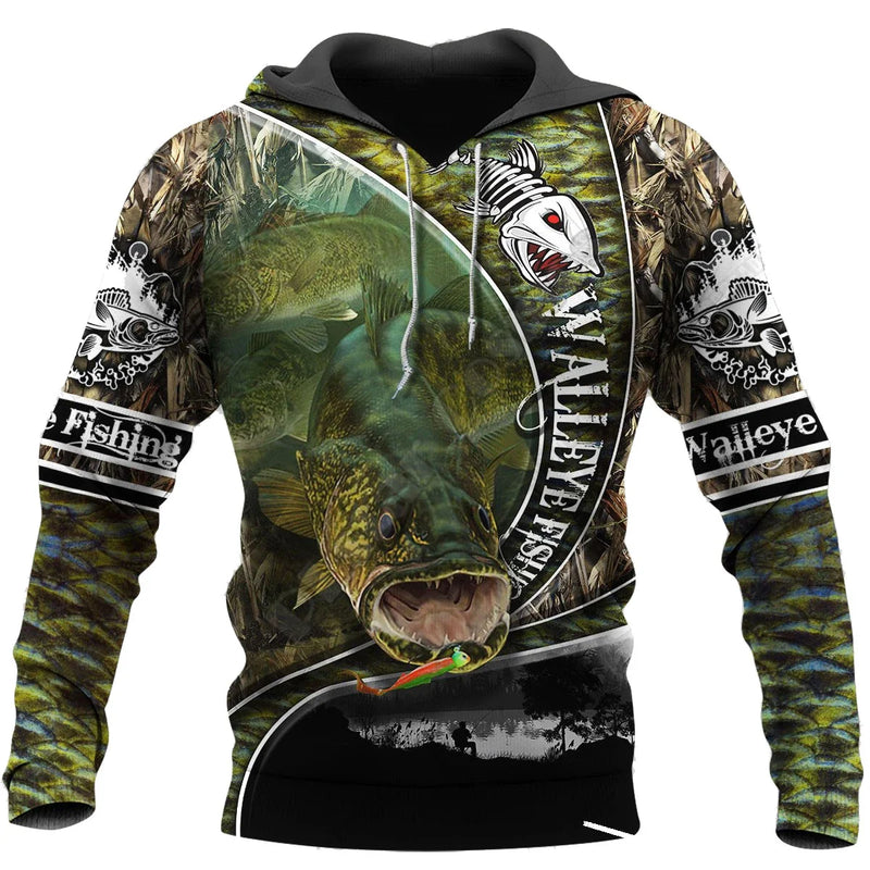 Moletom de Pesca Harajuku Unissex Casual Hoodie Outono/Inverno