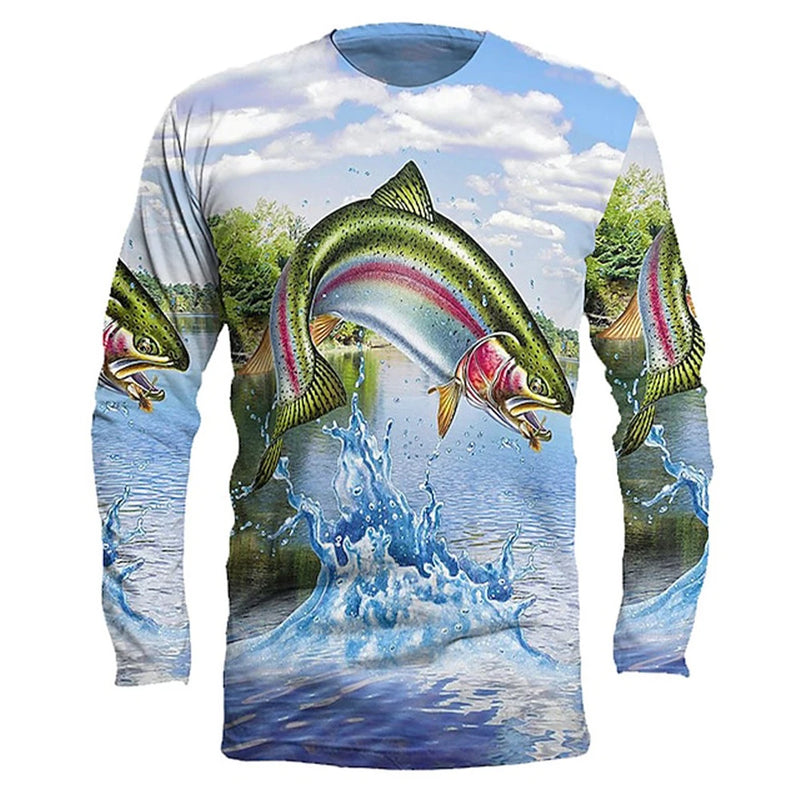 Camiseta Hombre Manga Larga Estampada Secado Rápido Deportiva