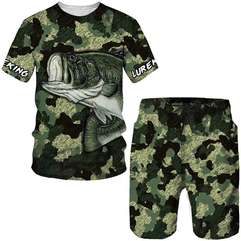 Conjunto de Pesca Verano 3D Camuflaje Camiseta + Short Hombre