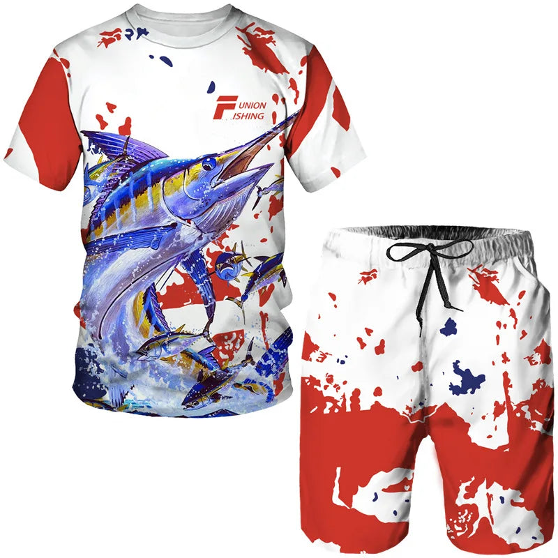 Conjunto de Pesca Verano 3D Camuflaje Camiseta + Short Hombre