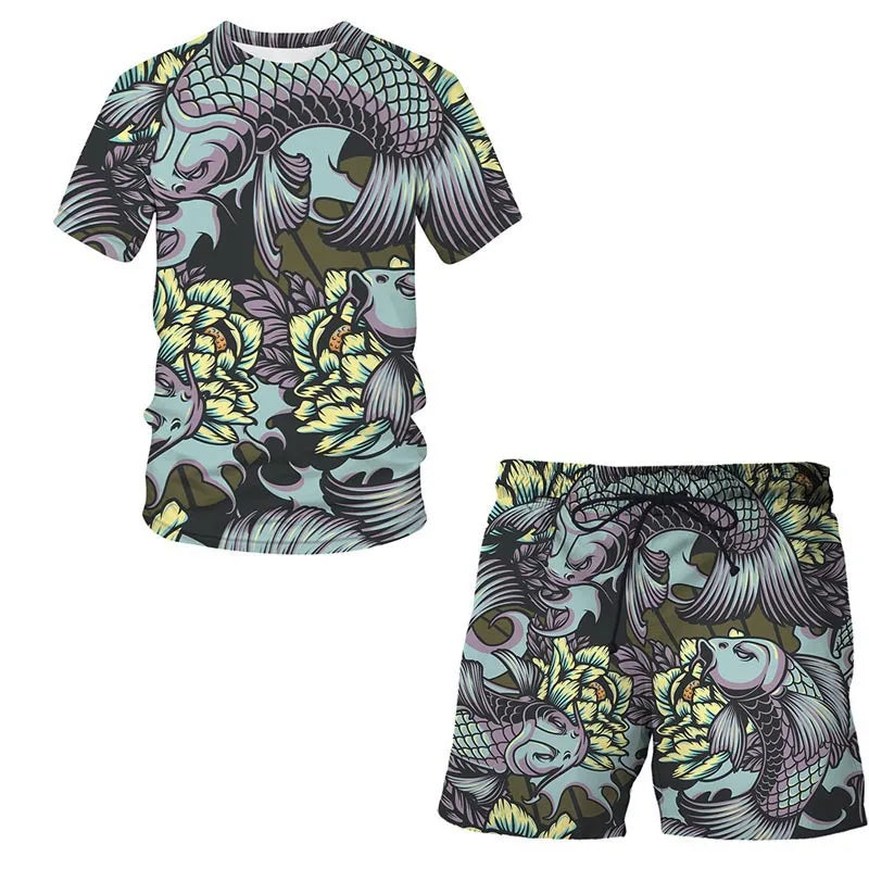 Conjunto de Pesca Verano 3D Camuflaje Camiseta + Short Hombre