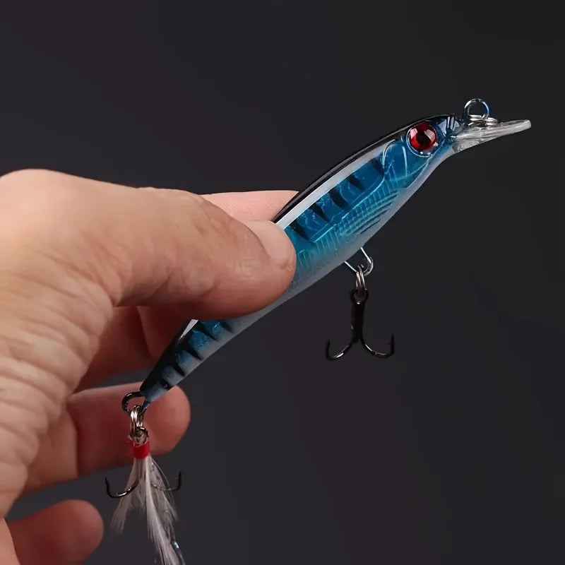Señuelo artificial biónico con gancho de plumas, 9cm, kit de pesca en mar y río